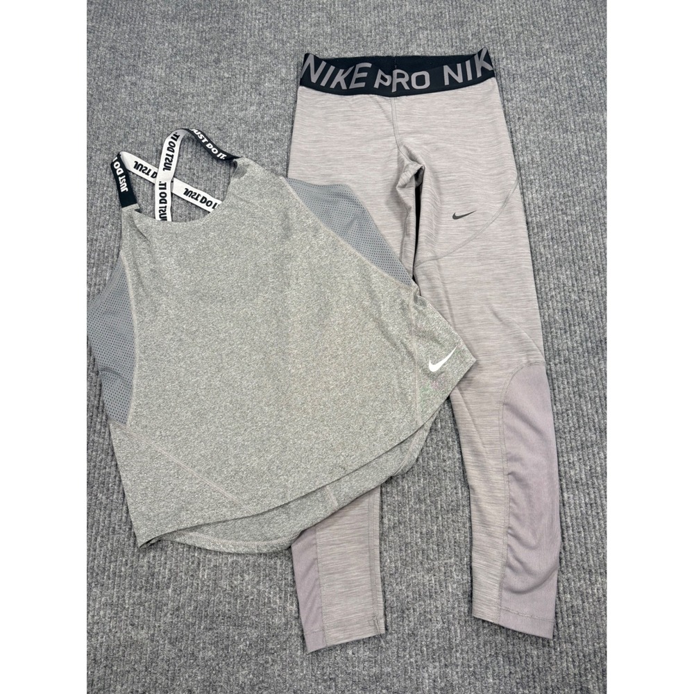 Nike Pro Dri-FIT Womens 2 Piece Set Gray Tank Top Leggings Size Medium